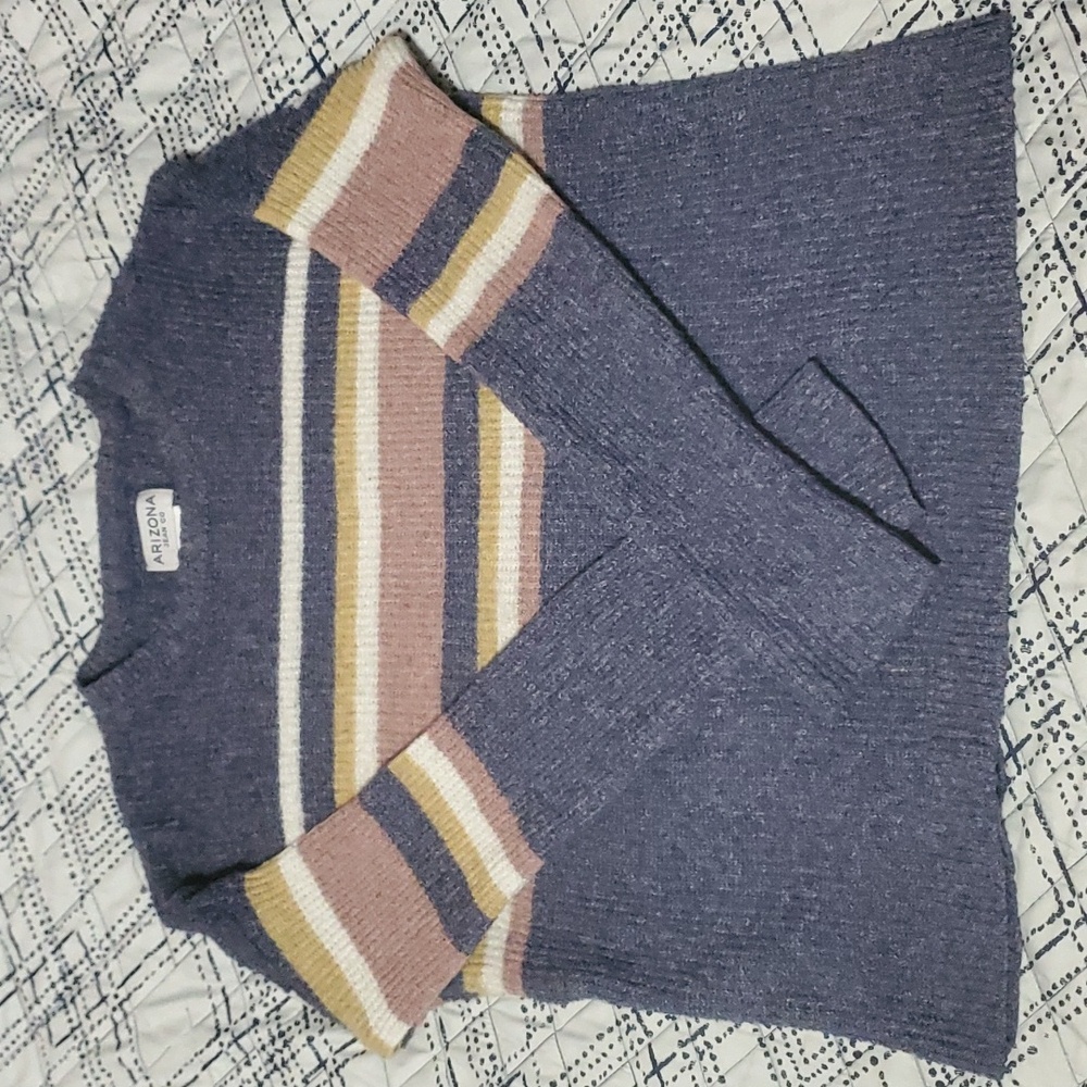 Arizona Jeans Company Stretchy Crew Neck Long Sleeve Horizontal Striped Sweater
